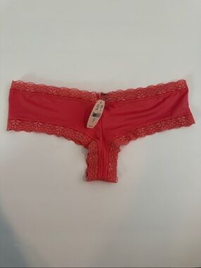 Victoria's Secret Sexy Little Things Lace-TrimThong Panty - Coral Pink VTG NWT